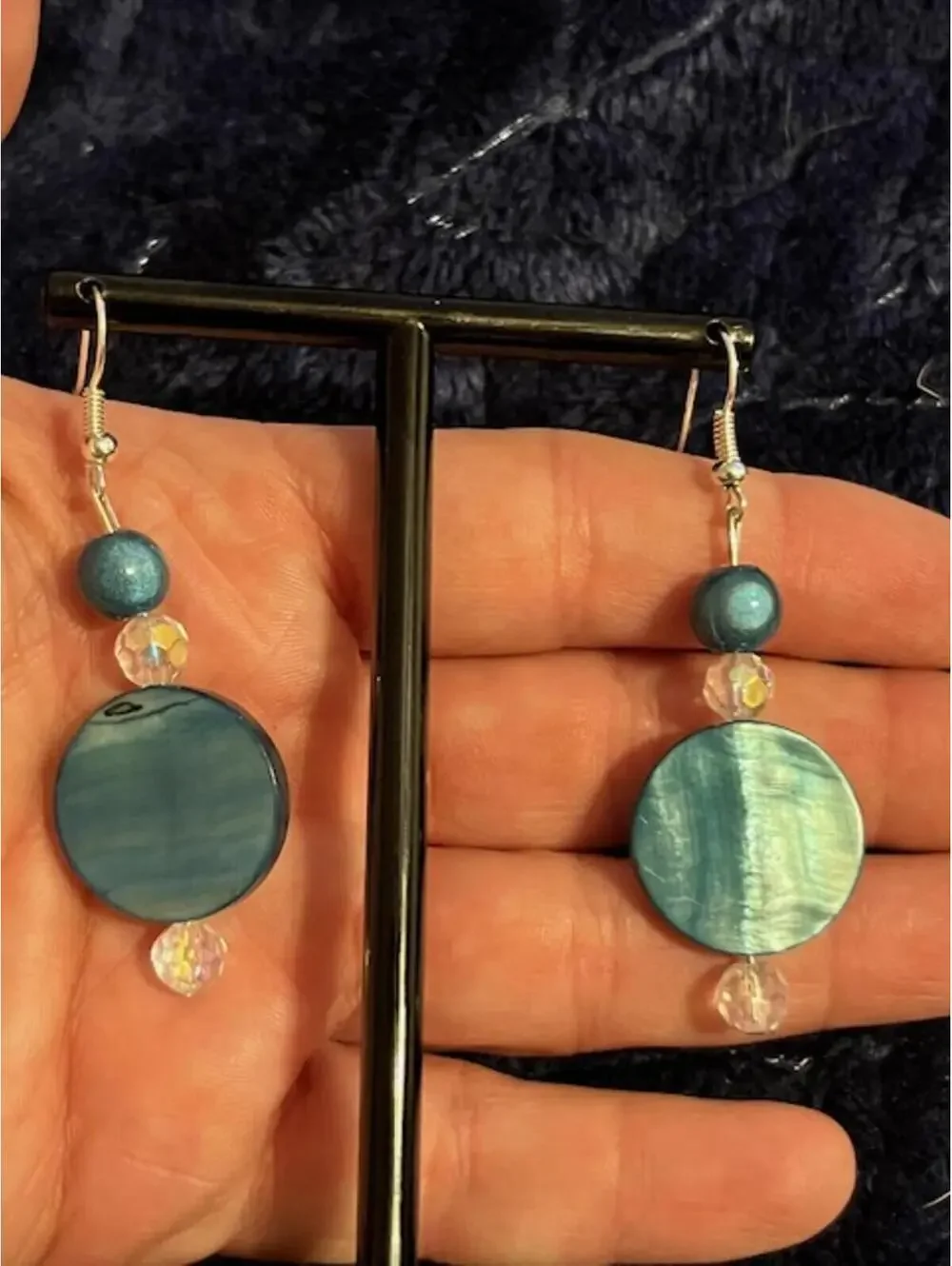 Handmade Blue Beaded Drop Earrings